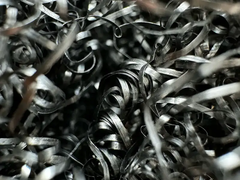 Close-up of curled metal turnings
