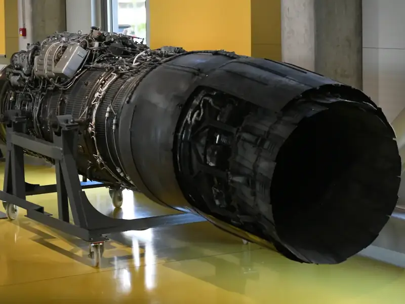 Jet engine on a display stand