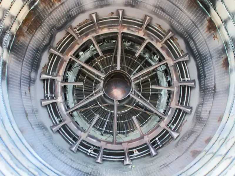 Inside the hot section of a jet engine