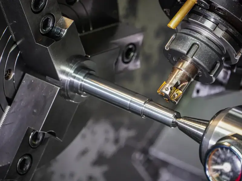 Metal bar being machined on a lathe