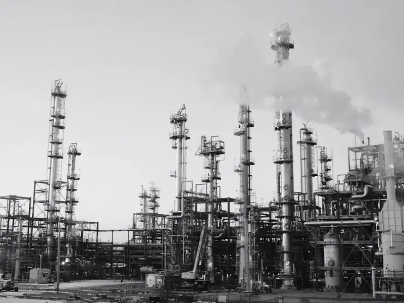 Oil refinery towers and pipework