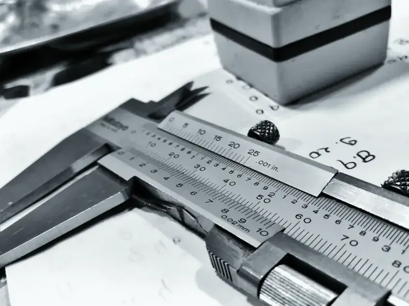 Vernier caliper on a metal block